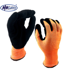 NMSAFETY  13 gauge HPPE  +glass fiber glove coated double nitrile sandy finish glove cut resistant safe gloves